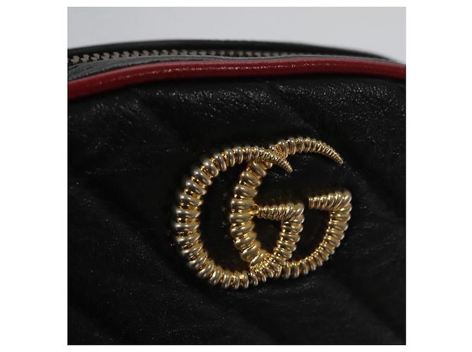 GUCCI GG Marmont Bolsa de cintura Couro Preto Vermelho Auth bs22241V - vista 19