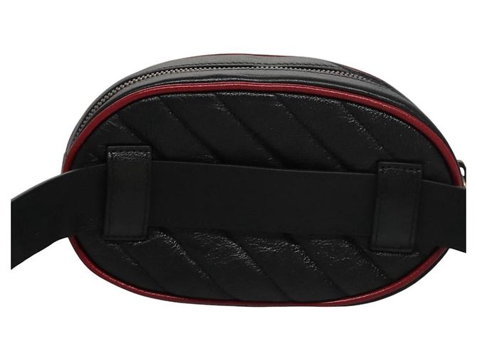 GUCCI GG Marmont Bolsa de cintura Couro Preto Vermelho Auth bs22241V - vista 2