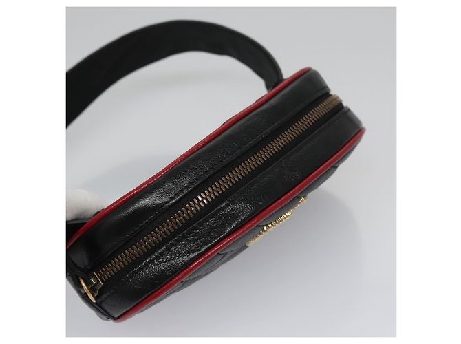 GUCCI GG Marmont Bolsa de cintura Couro Preto Vermelho Auth bs22241V - vista 6