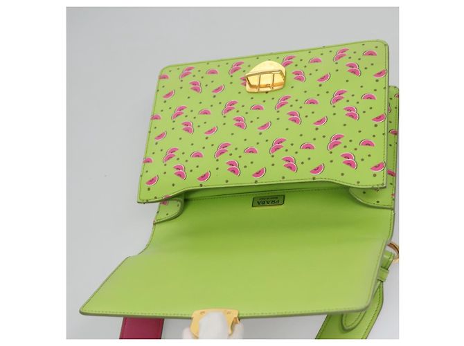 Saffiano PRADA Borsa a Spalla Anguria in Pelle Safiano Verde Auth 113168V - vista 10