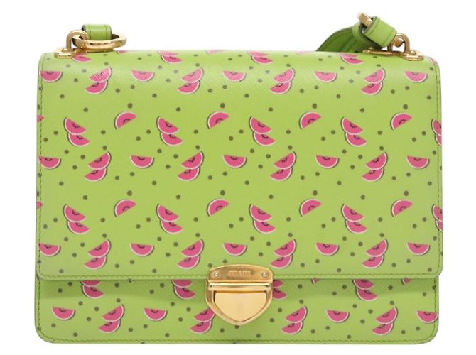 Saffiano PRADA Borsa a Spalla Anguria in Pelle Safiano Verde Auth 113168V - vista 13