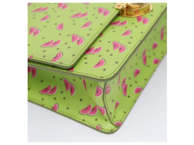 Saffiano PRADA Borsa a Spalla Anguria in Pelle Safiano Verde Auth 113168V - vista 14