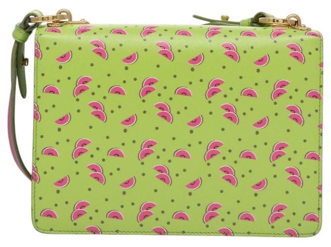 Saffiano PRADA Borsa a Spalla Anguria in Pelle Safiano Verde Auth 113168V - vista 2