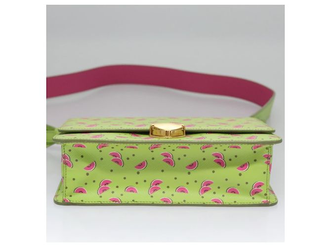 Saffiano PRADA Borsa a Spalla Anguria in Pelle Safiano Verde Auth 113168V - vista 5
