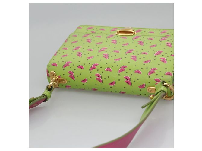 Saffiano PRADA Borsa a Spalla Anguria in Pelle Safiano Verde Auth 113168V - vista 6