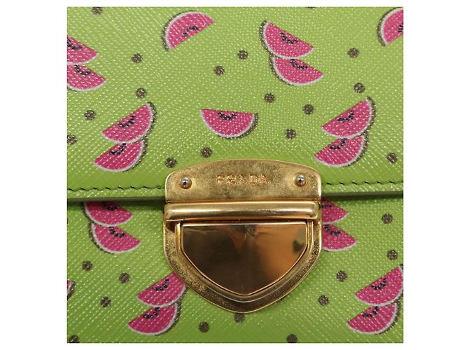 Saffiano PRADA Borsa a Spalla Anguria in Pelle Safiano Verde Auth 113168V - vista 9