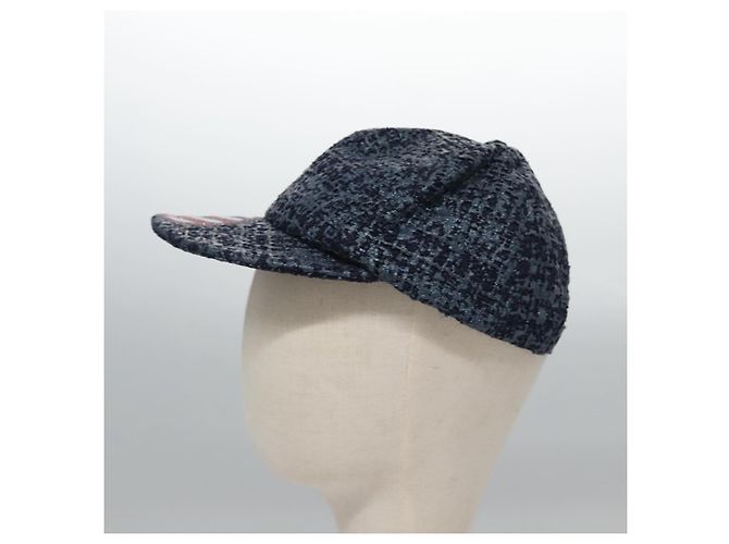 CHANEL Cappello Tweed Blu Auth bs23546V - vista 3