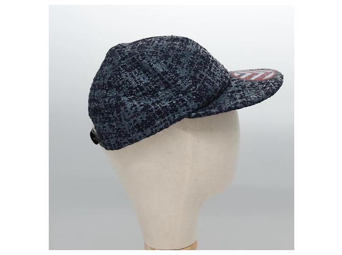 CHANEL Cappello Tweed Blu Auth bs23546V - vista 4