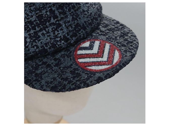 CHANEL Cappello Tweed Blu Auth bs23546V - vista 5