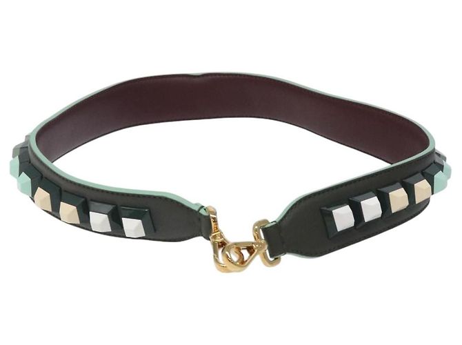 FENDI Correa de Hombro de Cuero Verde Dorado Auth MY143V - vista 2