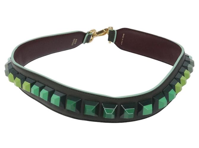 FENDI Correa de Hombro de Cuero Verde Dorado Auth MY143V - vista 3