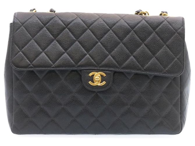 CHANEL Grande Borsa Matelassé 34 con Catena in Pelle Caviar Nera Oro CC Auth 25984SA Nero D'oro - vista 13