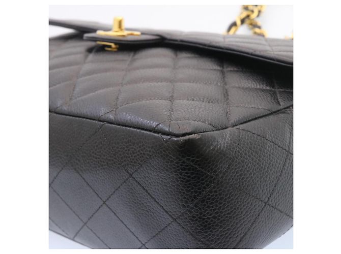 CHANEL Grande Borsa Matelassé 34 con Catena in Pelle Caviar Nera Oro CC Auth 25984SA Nero D'oro - vista 14