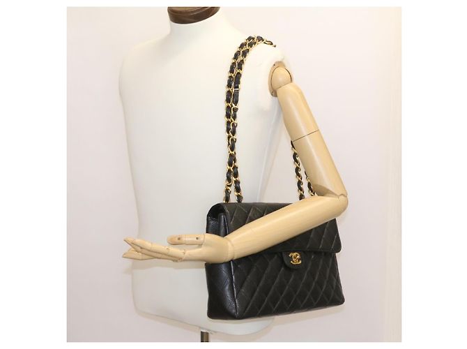 CHANEL Grande Borsa Matelassé 34 con Catena in Pelle Caviar Nera Oro CC Auth 25984SA Nero D'oro - vista 22