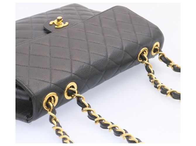 CHANEL Grande Borsa Matelassé 34 con Catena in Pelle Caviar Nera Oro CC Auth 25984SA Nero D'oro - vista 6