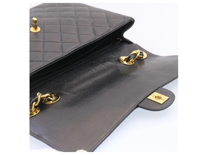 CHANEL Grande Borsa Matelassé 34 con Catena in Pelle Caviar Nera Oro CC Auth 25984SA Nero D'oro - vista 9