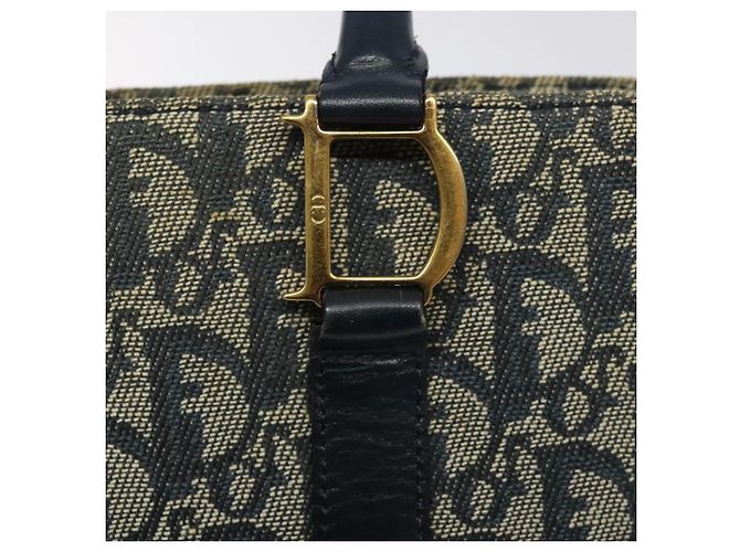 Christian Dior Trotter Canvas Handtasche Navy Gold Auth 124422 Golden Marineblau - Ansicht 14