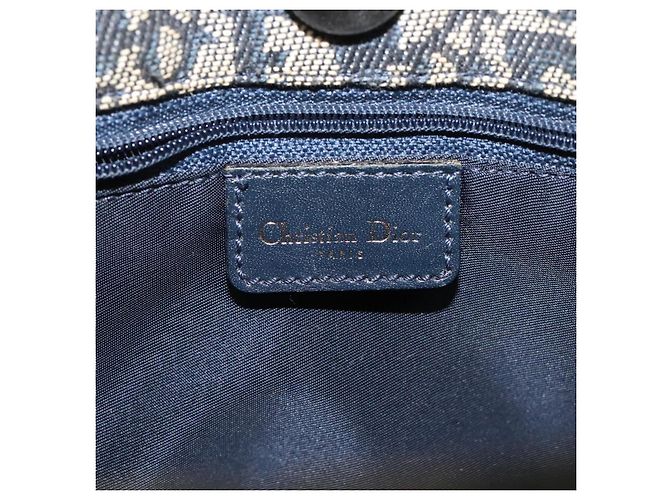 Christian Dior Trotter Canvas Handtasche Navy Gold Auth 124422 Golden Marineblau - Ansicht 15