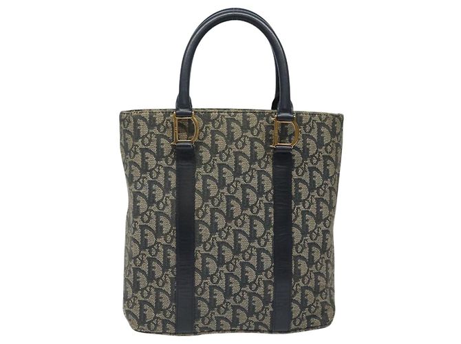 Christian Dior Trotter Canvas Handtasche Navy Gold Auth 124422 Golden Marineblau - Ansicht 2