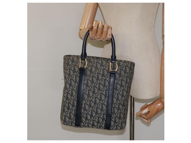 Christian Dior Trotter Canvas Handtasche Navy Gold Auth 124422 Golden Marineblau - Ansicht 21