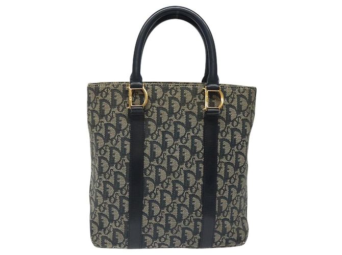 Christian Dior Trotter Canvas Handtasche Navy Gold Auth 124422 Golden Marineblau - Ansicht 3