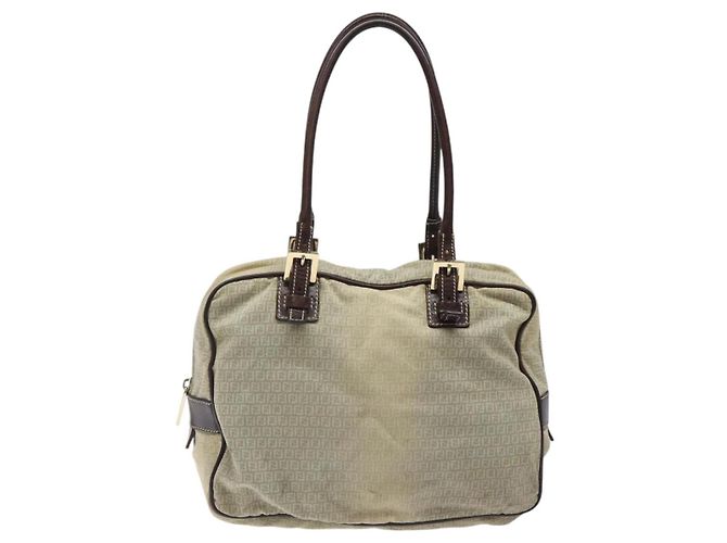 Borsa a Spalla in Tela Zucchino FENDI Blu Oro Auth 124324 D'oro - vista 2