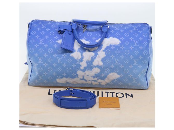 LOUIS VUITTON Borsa Keepall Bandoulière 50 Monogram Clouds M45428 LV Auth 56645S Bianco Blu - vista 12