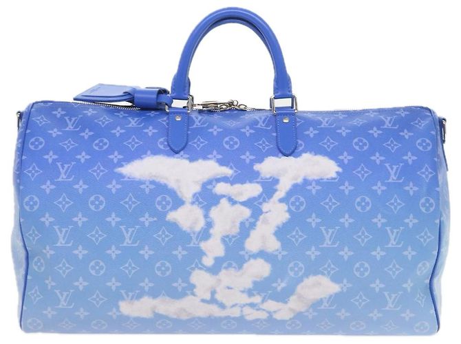 LOUIS VUITTON Borsa Keepall Bandoulière 50 Monogram Clouds M45428 LV Auth 56645S Bianco Blu - vista 13
