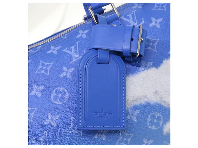 LOUIS VUITTON Borsa Keepall Bandoulière 50 Monogram Clouds M45428 LV Auth 56645S Bianco Blu - vista 18