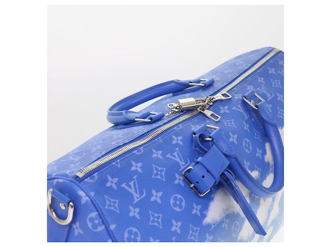 LOUIS VUITTON Borsa Keepall Bandoulière 50 Monogram Clouds M45428 LV Auth 56645S Bianco Blu - vista 7