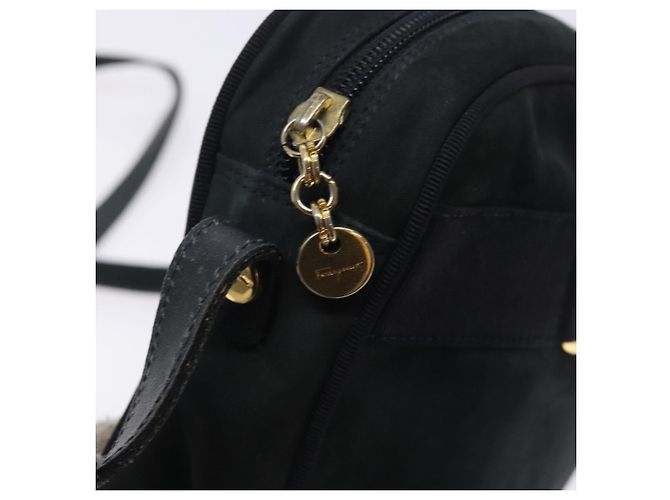 Borsa a Spalla Vala in Camoscio Blu Navy e Oro di Salvatore Ferragamo Auth gh351 - vista 10