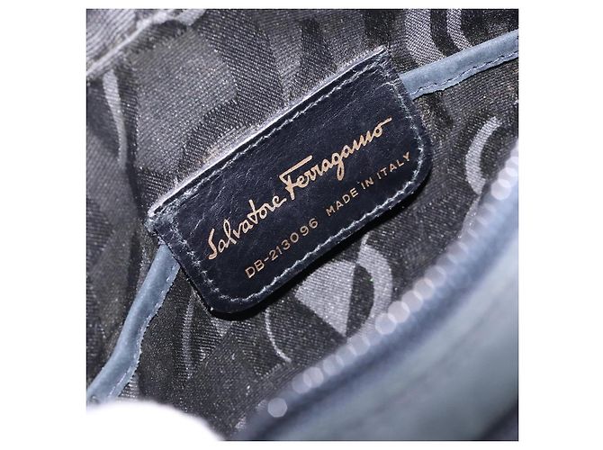 Borsa a Spalla Vala in Camoscio Blu Navy e Oro di Salvatore Ferragamo Auth gh351 - vista 12