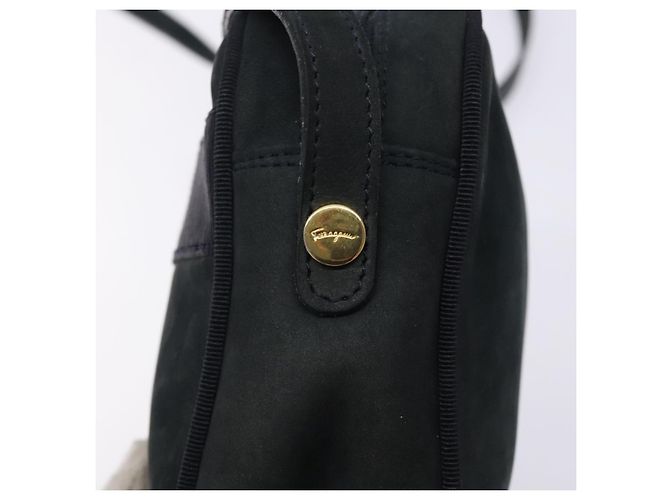 Borsa a Spalla Vala in Camoscio Blu Navy e Oro di Salvatore Ferragamo Auth gh351 - vista 17