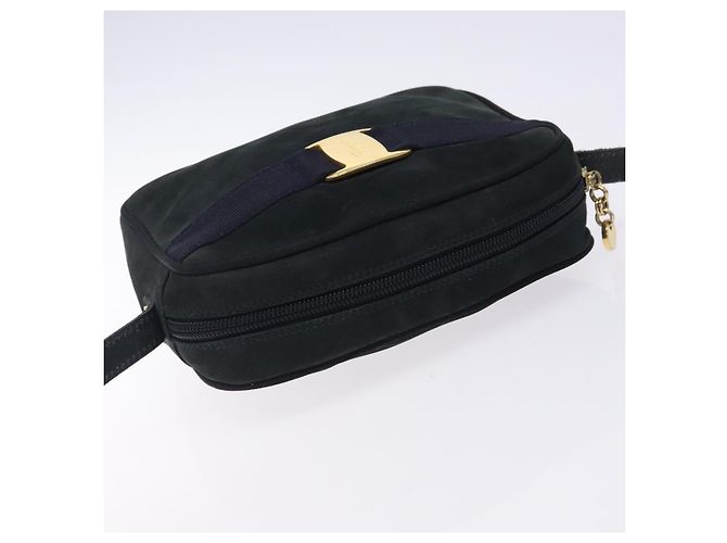 Borsa a Spalla Vala in Camoscio Blu Navy e Oro di Salvatore Ferragamo Auth gh351 - vista 6