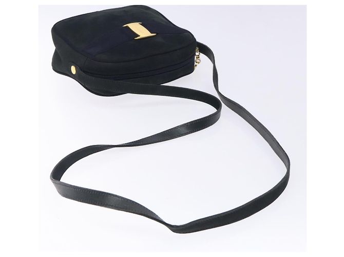 Borsa a Spalla Vala in Camoscio Blu Navy e Oro di Salvatore Ferragamo Auth gh351 - vista 7