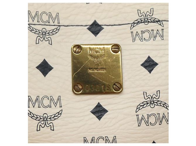Borsa a spalla MCM Logogram Vicetos in pelle PVC bianca e oro Auth BA3867 Bianco D'oro - vista 12