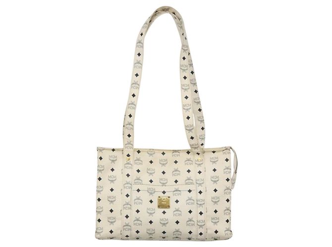 Borsa a spalla MCM Logogram Vicetos in pelle PVC bianca e oro Auth BA3867 Bianco D'oro - vista 13