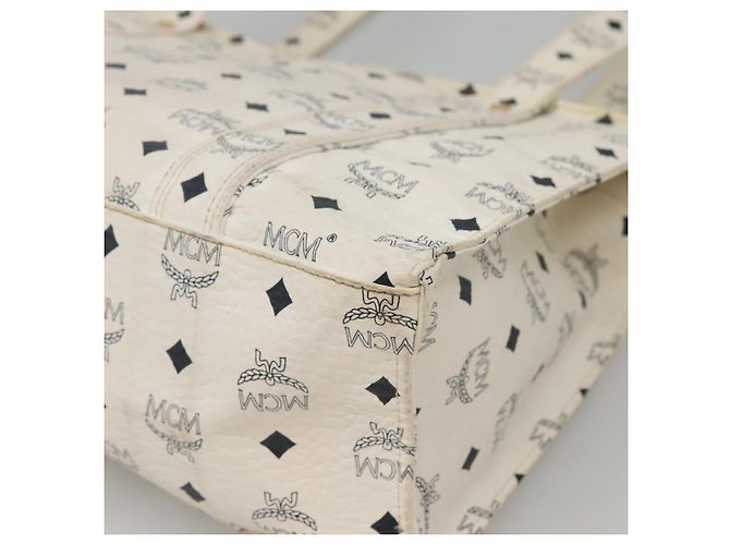 Borsa a spalla MCM Logogram Vicetos in pelle PVC bianca e oro Auth BA3867 Bianco D'oro - vista 15