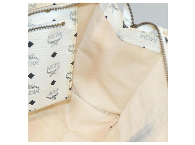 Borsa a spalla MCM Logogram Vicetos in pelle PVC bianca e oro Auth BA3867 Bianco D'oro - vista 17