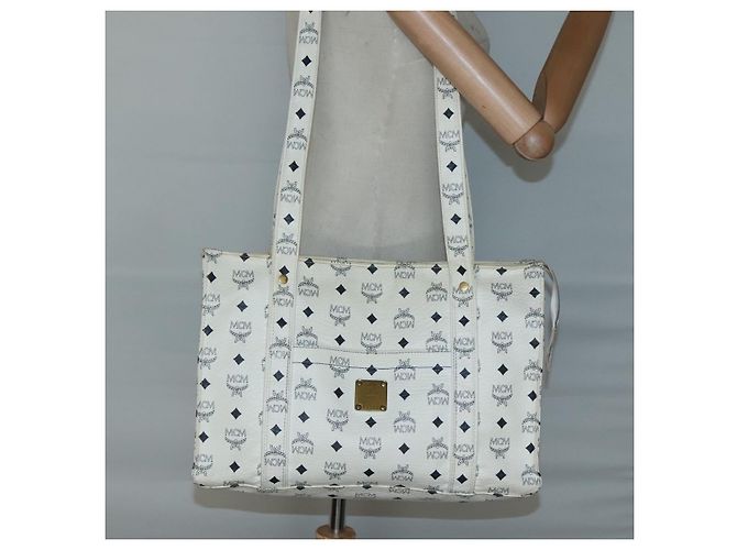 Borsa a spalla MCM Logogram Vicetos in pelle PVC bianca e oro Auth BA3867 Bianco D'oro - vista 20