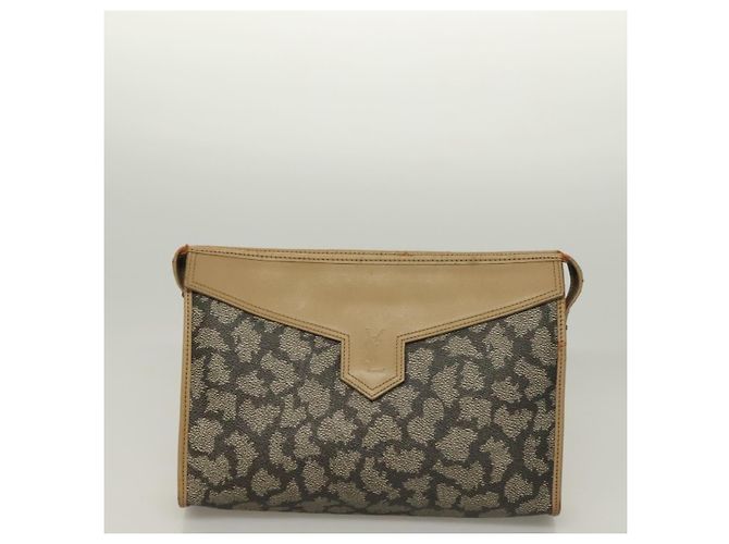 SAINT LAURENT Clutch Borsa in Pelle PVC 4Set Nero Grigio Beige Auth bs27239 Marrone - vista 14