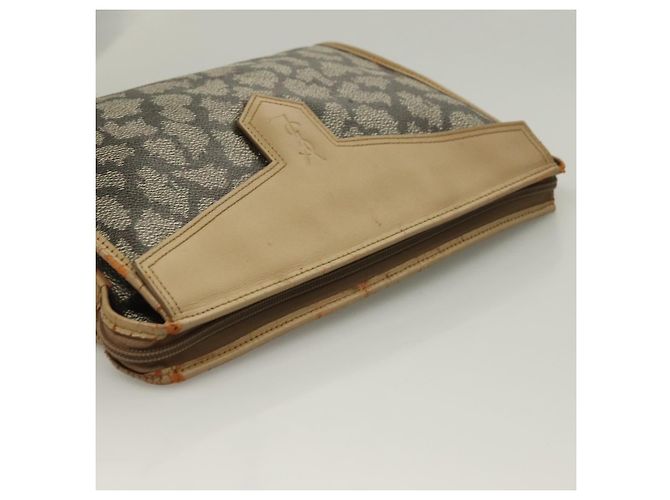SAINT LAURENT Clutch Borsa in Pelle PVC 4Set Nero Grigio Beige Auth bs27239 Marrone - vista 17