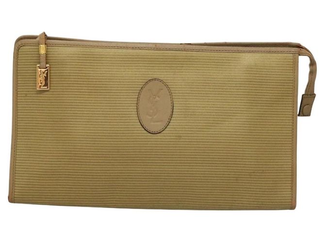 SAINT LAURENT Clutch Borsa in Pelle PVC 4Set Nero Grigio Beige Auth bs27239 Marrone - vista 2