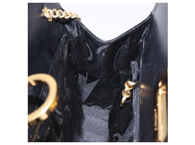 Borsa a Spalla in Pelle Gancini Chain di Salvatore Ferragamo Nero Oro Auth yk18587 - vista 17