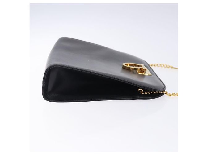 Borsa a Spalla in Pelle Gancini Chain di Salvatore Ferragamo Nero Oro Auth yk18587 - vista 3