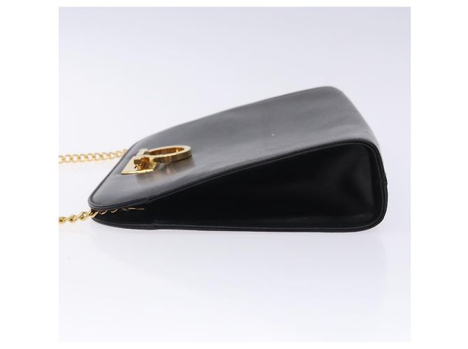 Borsa a Spalla in Pelle Gancini Chain di Salvatore Ferragamo Nero Oro Auth yk18587 - vista 4