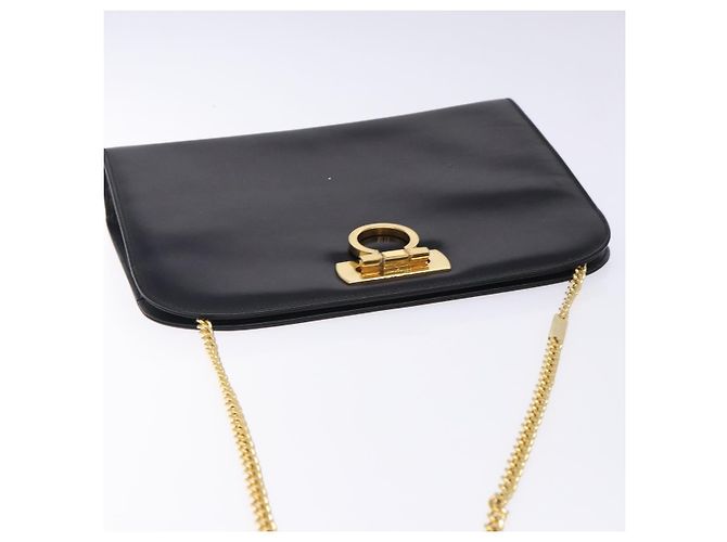 Borsa a Spalla in Pelle Gancini Chain di Salvatore Ferragamo Nero Oro Auth yk18587 - vista 6