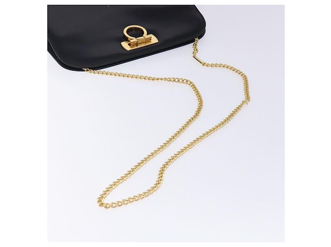Borsa a Spalla in Pelle Gancini Chain di Salvatore Ferragamo Nero Oro Auth yk18587 - vista 7