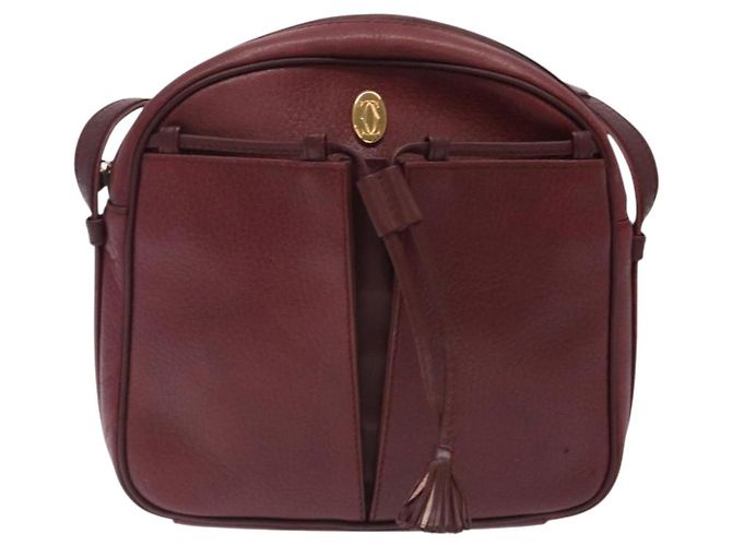 Borsa a Spalla Cartier in Pelle Bordeaux Oro Auth bs28003 D'oro Bordò - vista 13