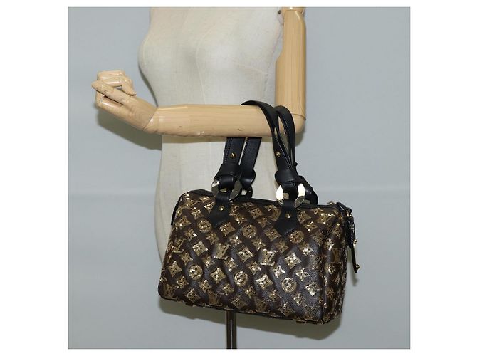 LOUIS VUITTON Borsa Speedy 30 Monogram Eclipse Paillettes Oro M40244 Auth yk18412M D'oro Monogramma - vista 25